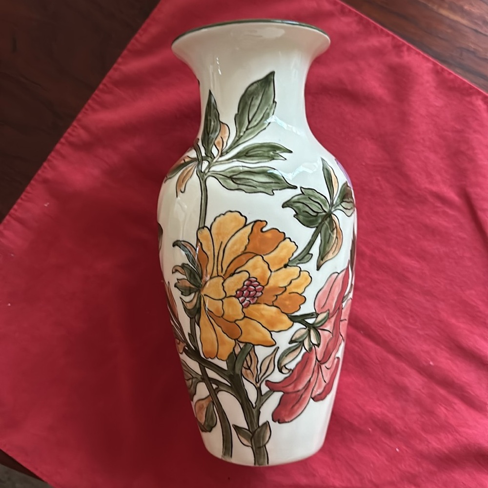 10” Vintage Gien France “Les Grandes Fleurs de Gien” vase - Picture 3 of 8